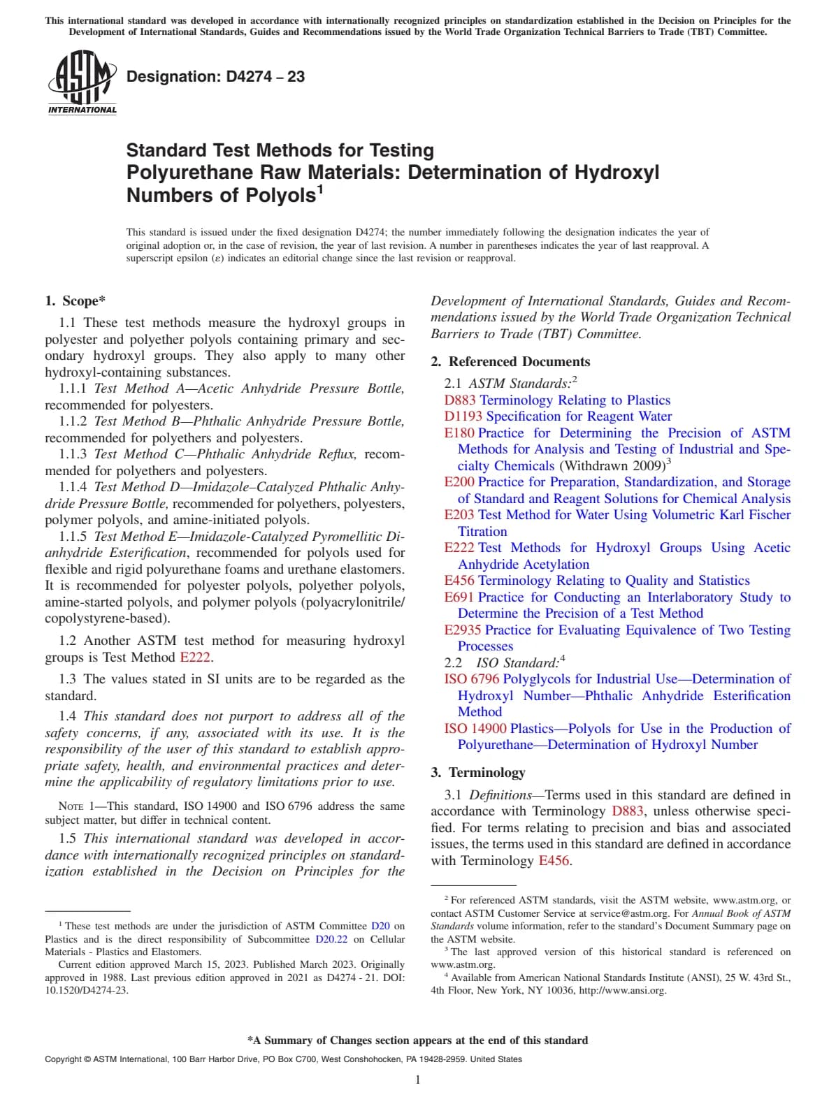 Первая страница стандарта ASTM D4274-23