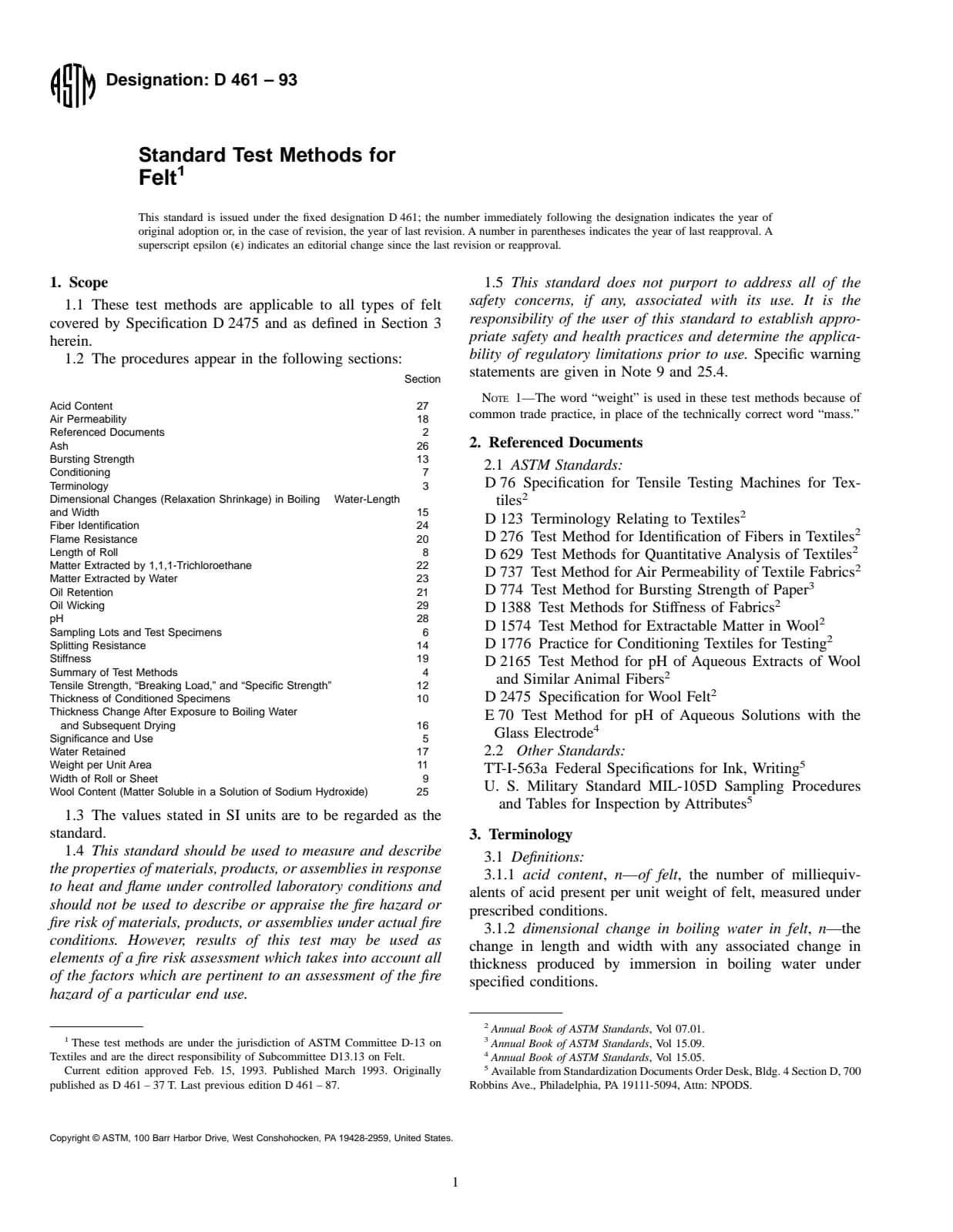 Первая страница стандарта ASTM D461-93