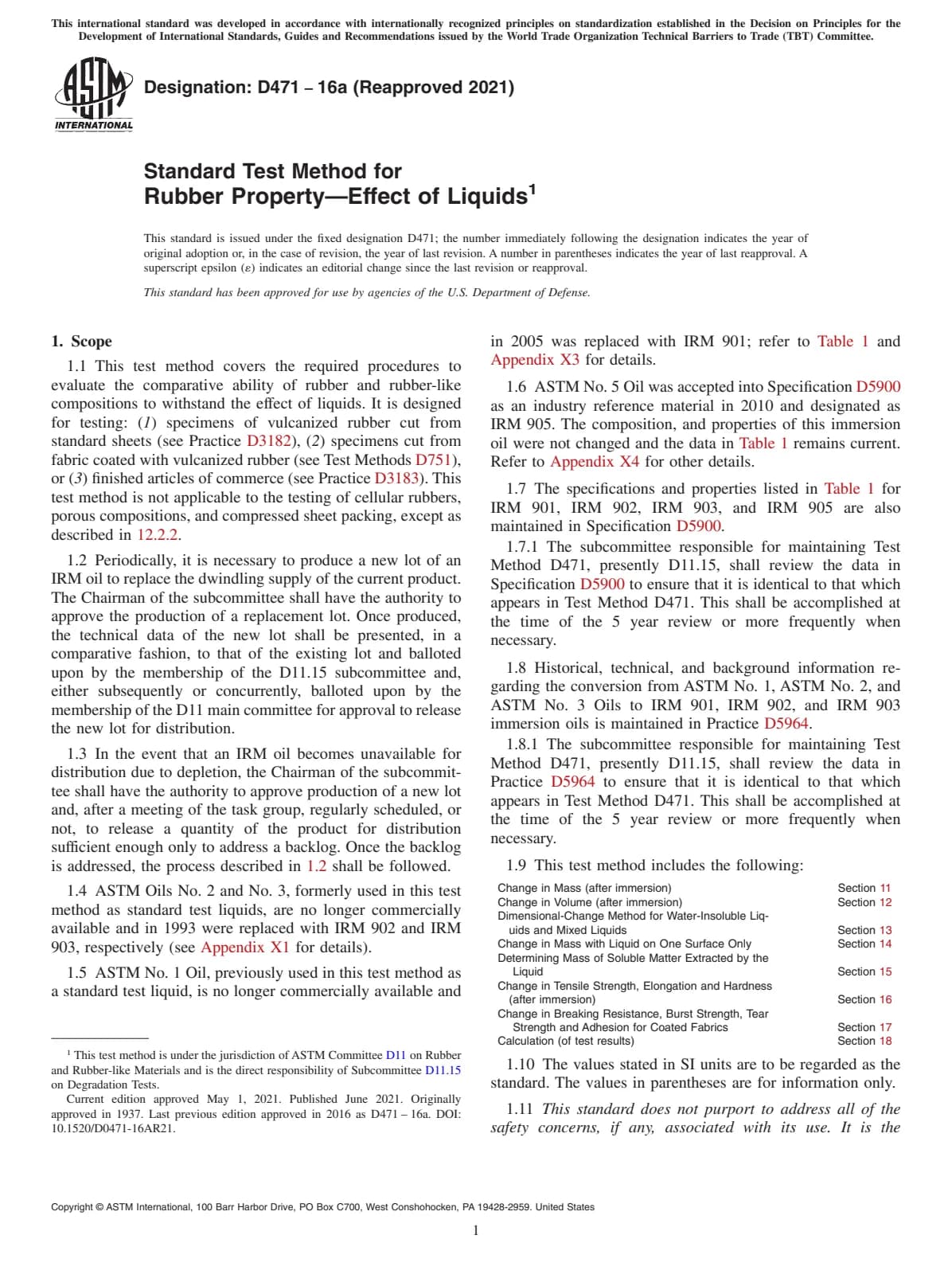 Первая страница стандарта ASTM D471-16a(2021)