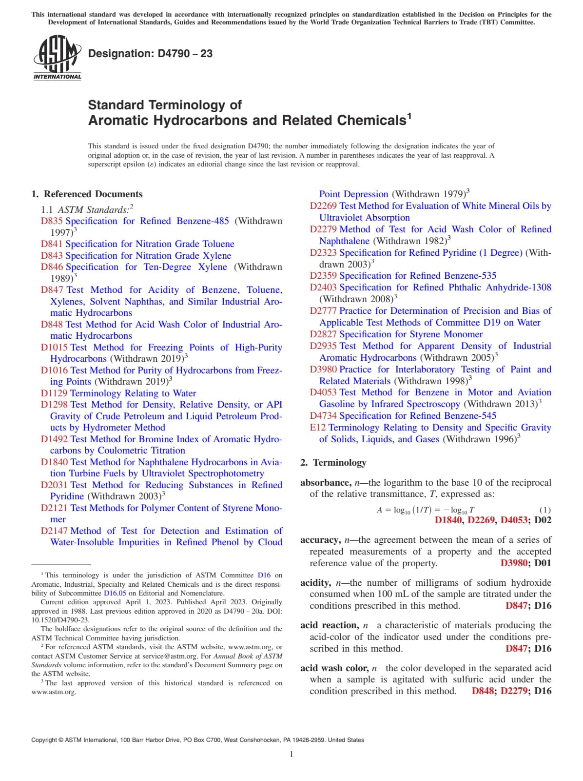 Первая страница стандарта ASTM D4790-23