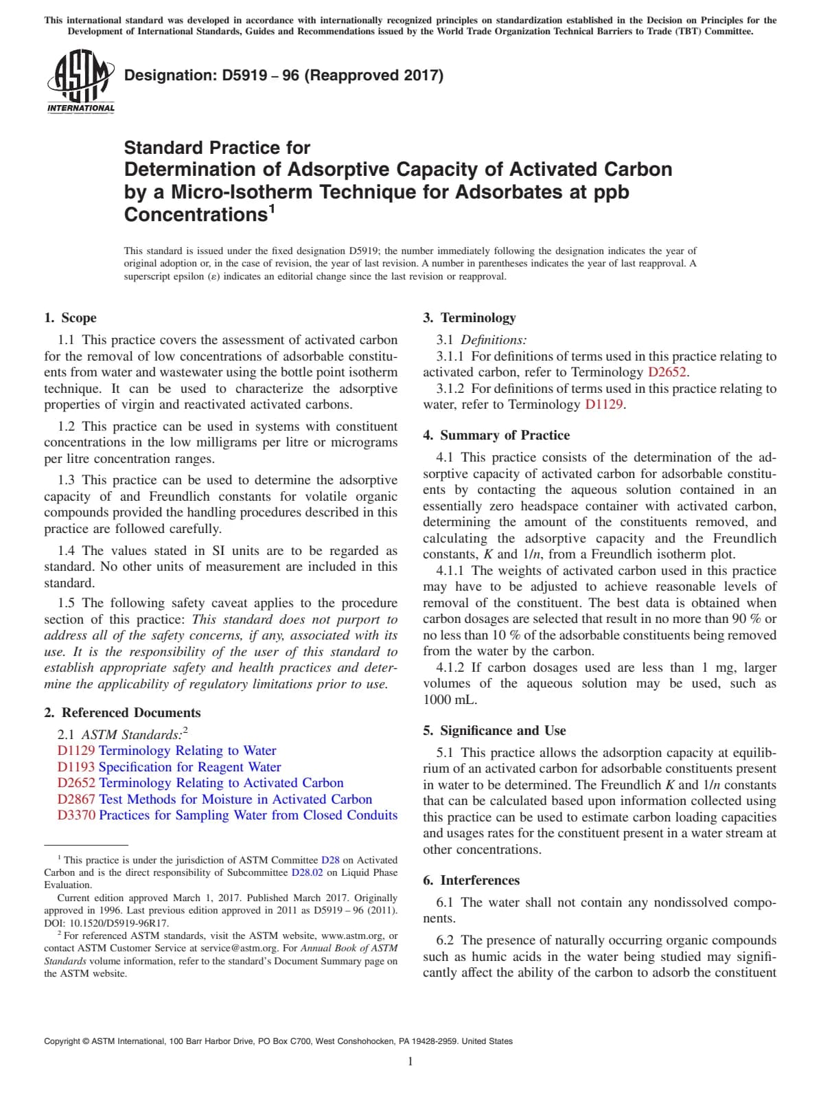 Первая страница стандарта ASTM D5919-96(2017)