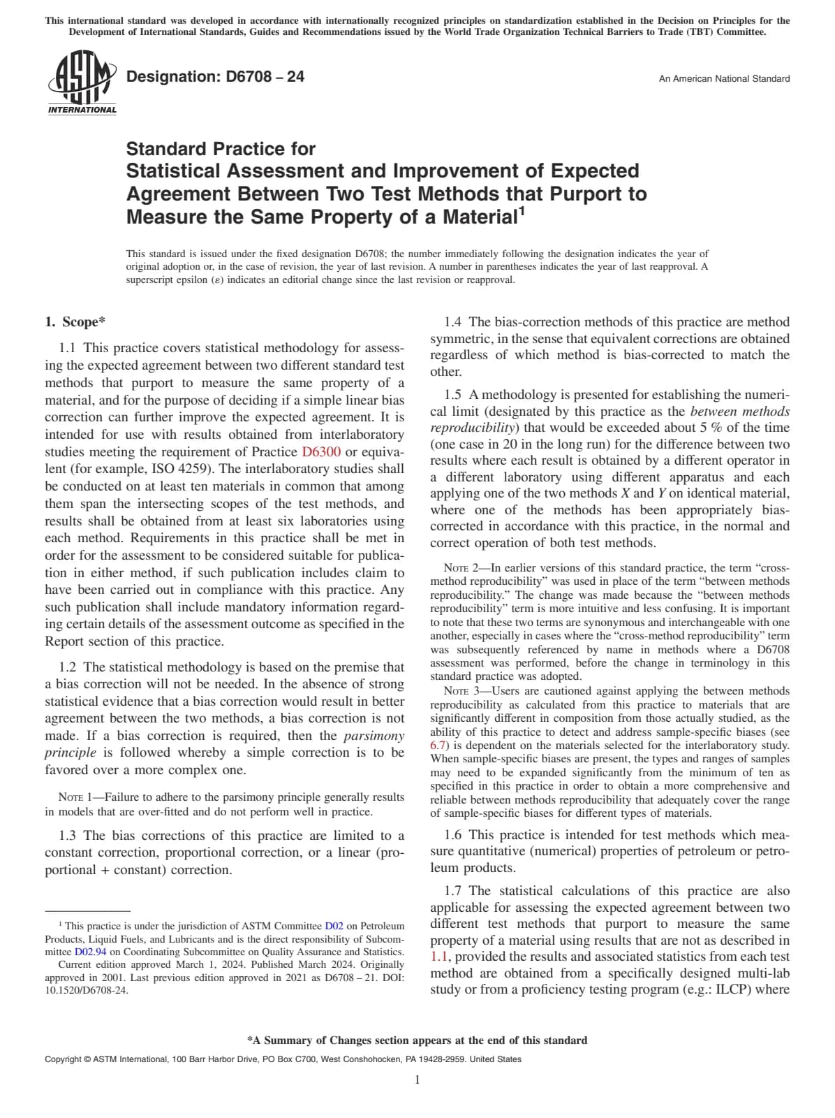 Первая страница стандарта ASTM D6708-24
