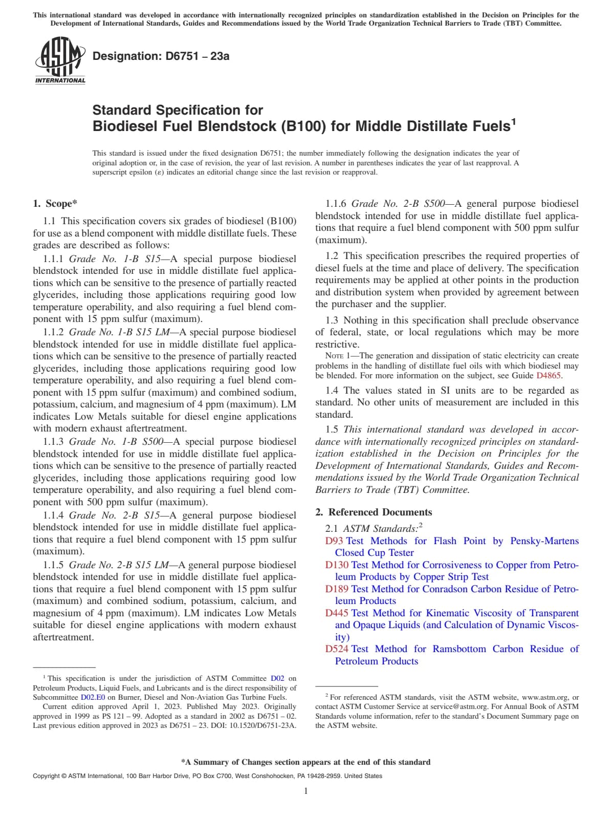 Первая страница стандарта ASTM D6751-23a