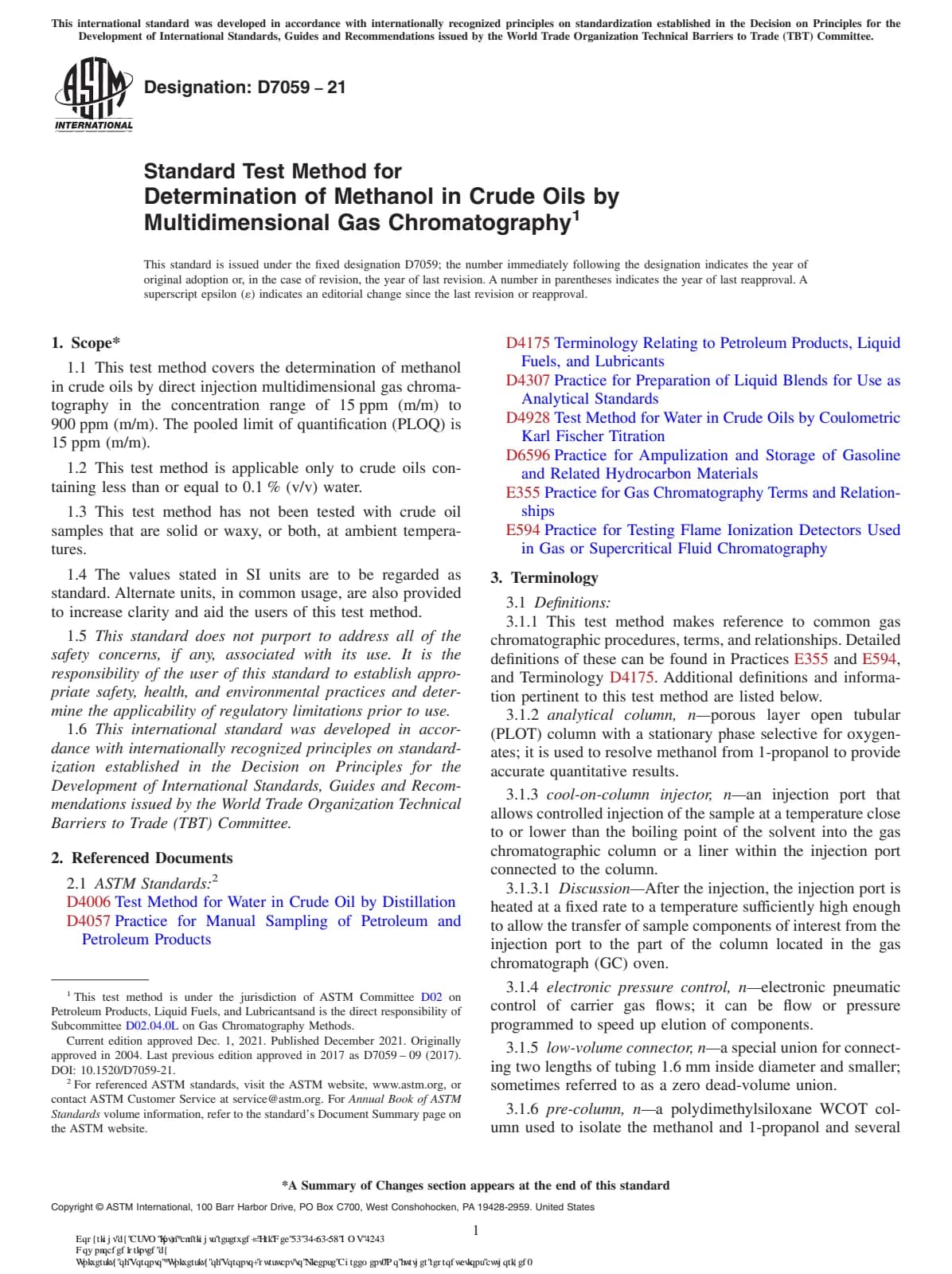 Первая страница стандарта ASTM D7059-21