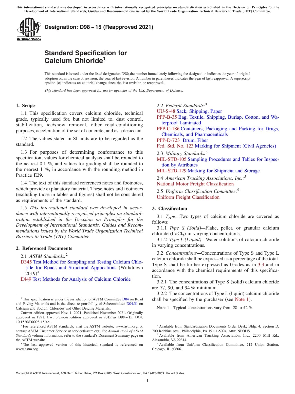 Первая страница стандарта ASTM D98-15(2021)