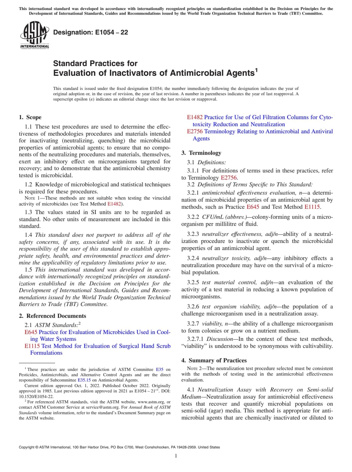 Первая страница стандарта ASTM E1054-22