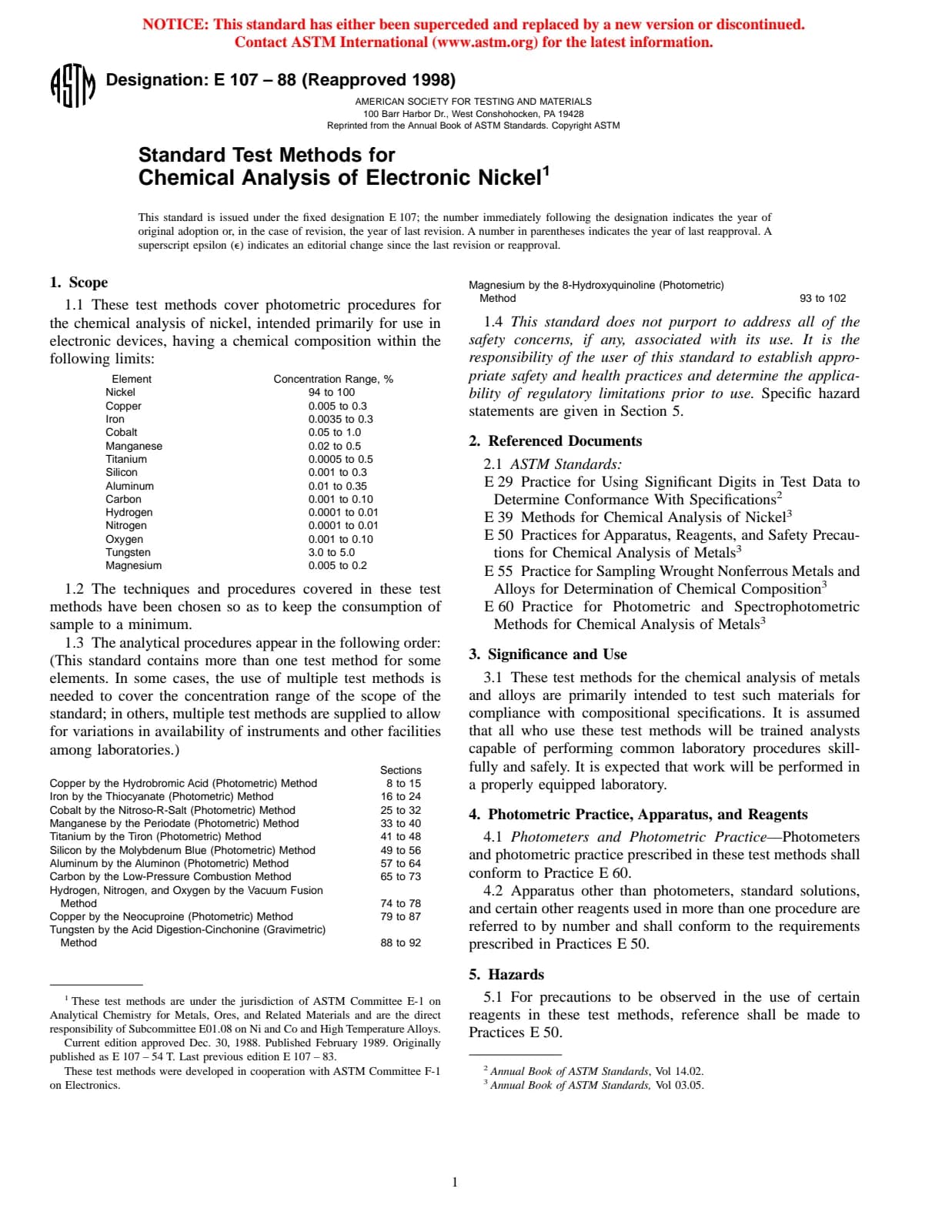 Первая страница стандарта ASTM E107-88(1998)