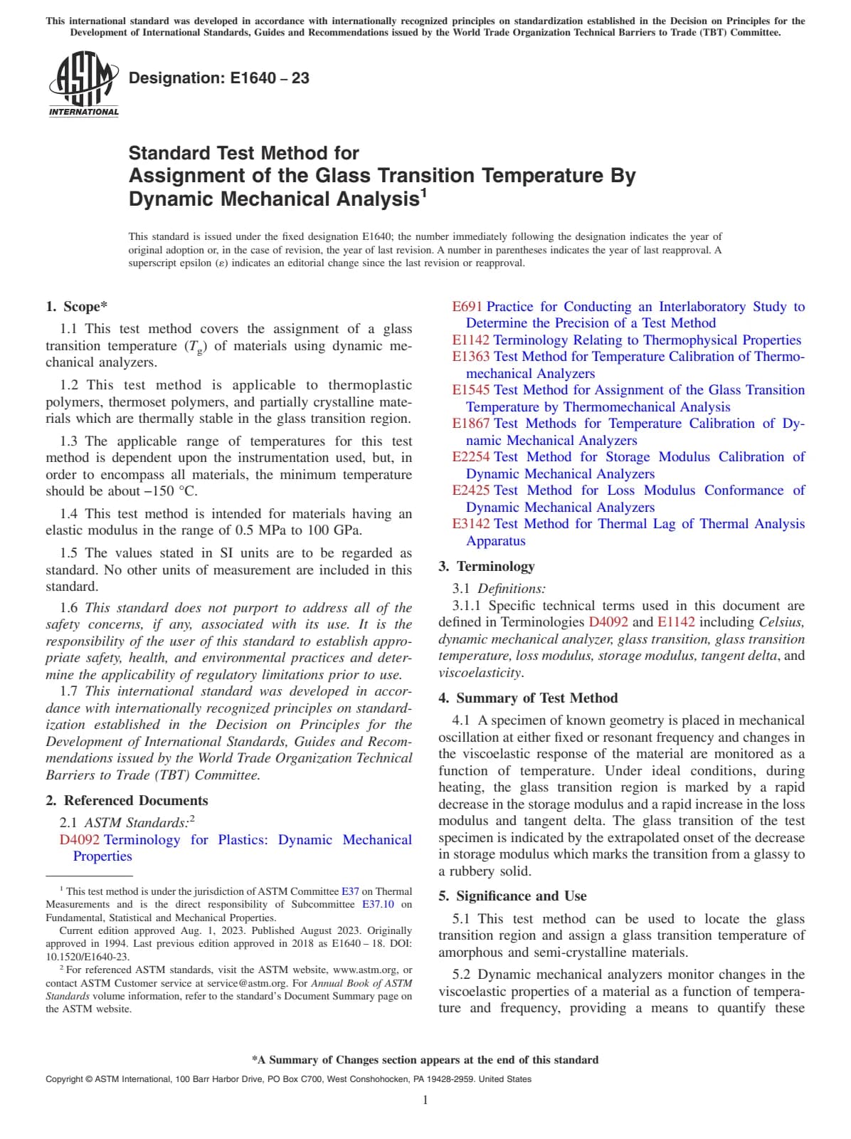 Первая страница стандарта ASTM E1640-23