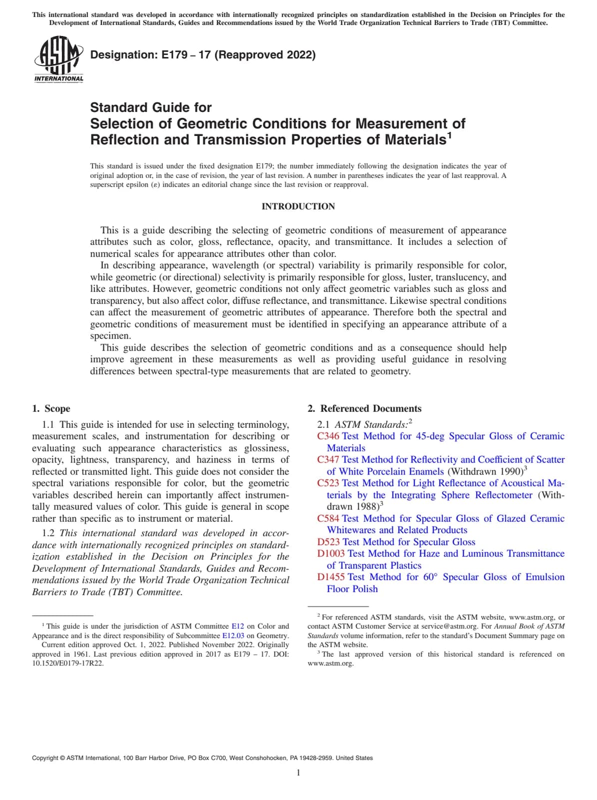 Первая страница стандарта ASTM E179-17(2022)