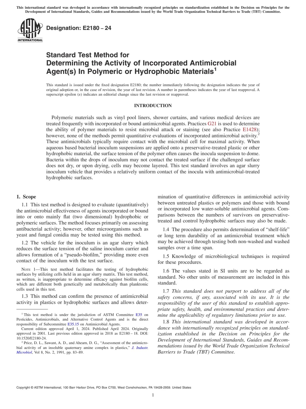 Первая страница стандарта ASTM E2180-24