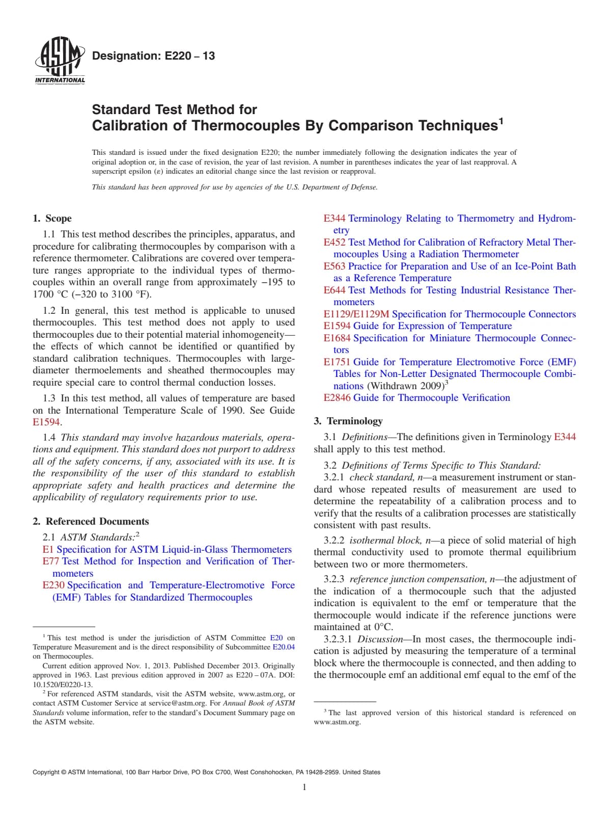 Первая страница стандарта ASTM E220-13