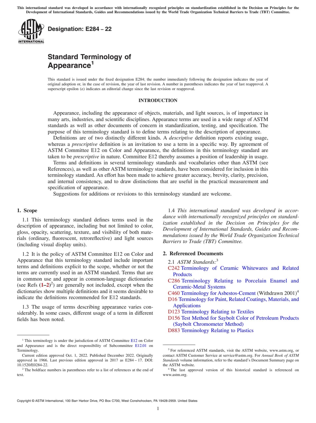 Первая страница стандарта ASTM E284-22