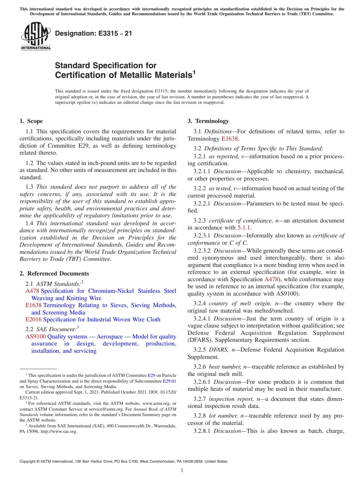 Первая страница стандарта ASTM E3315-21