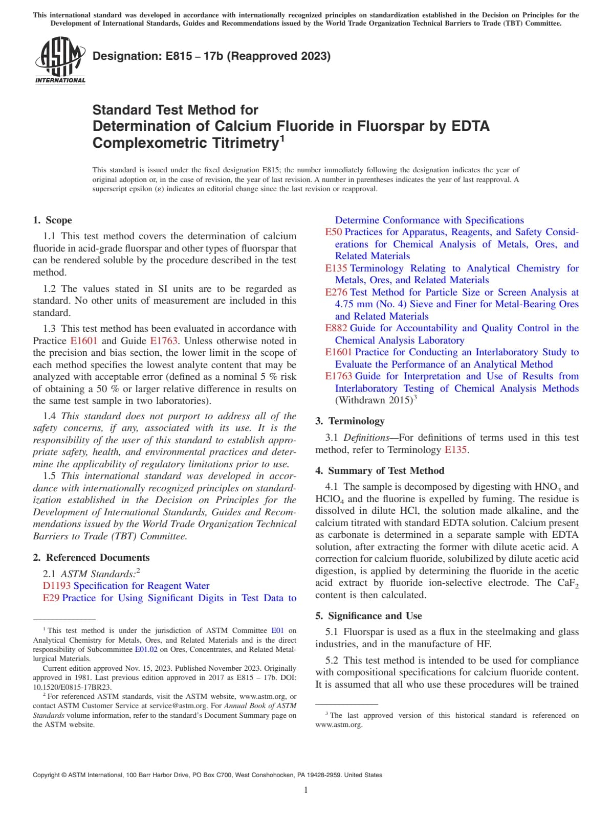 Первая страница стандарта ASTM E815-17b(2023)