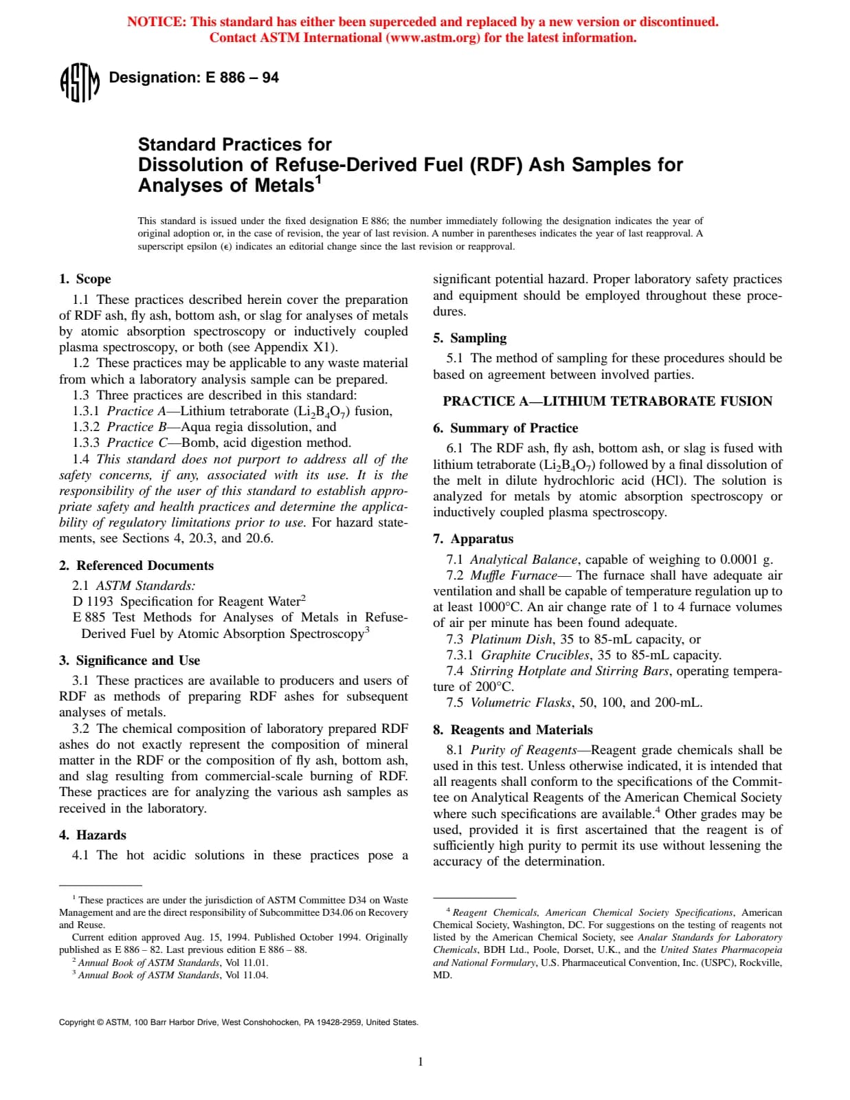 Первая страница стандарта ASTM E886-94