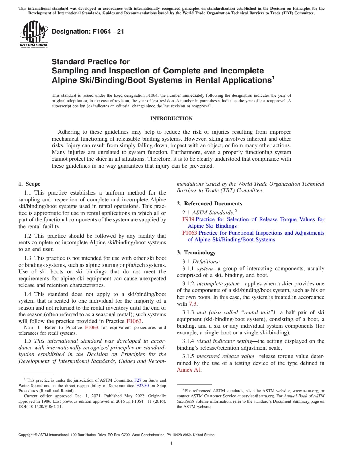 Первая страница стандарта ASTM F1064-21