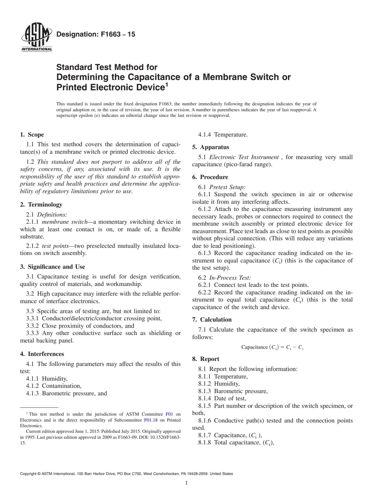 Первая страница стандарта ASTM F1663-15