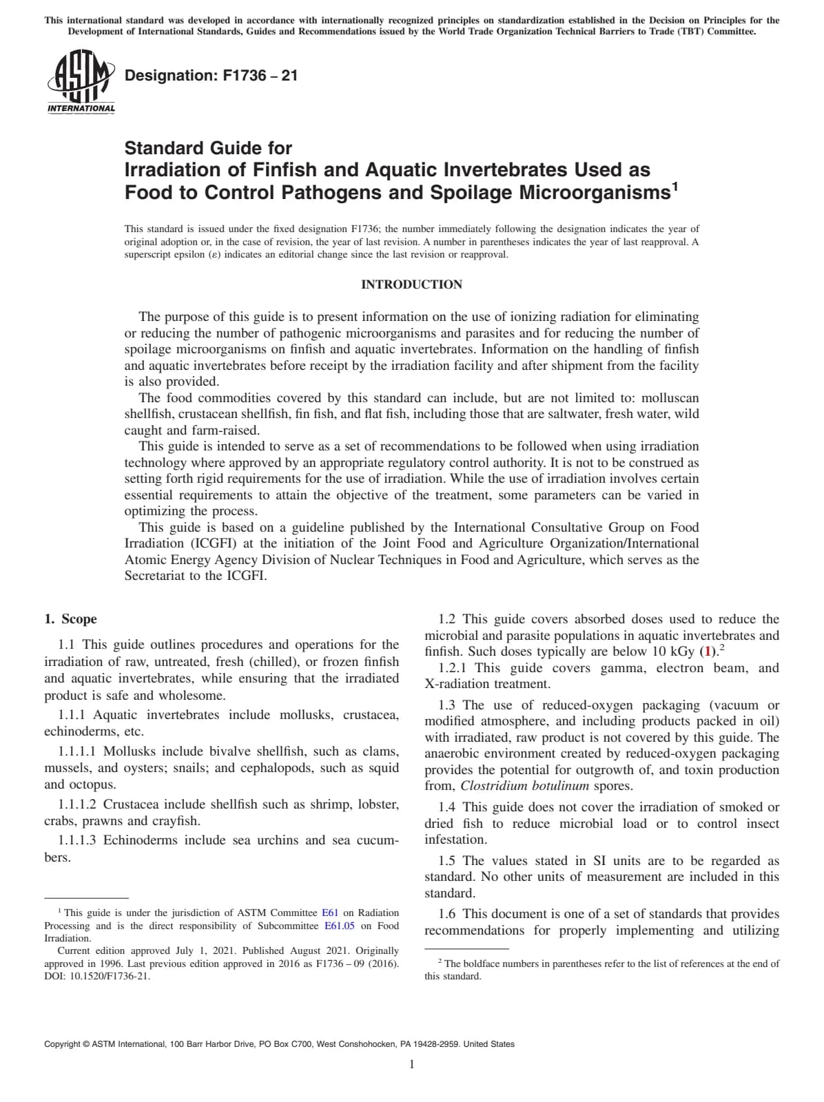 Первая страница стандарта ASTM F1736-21