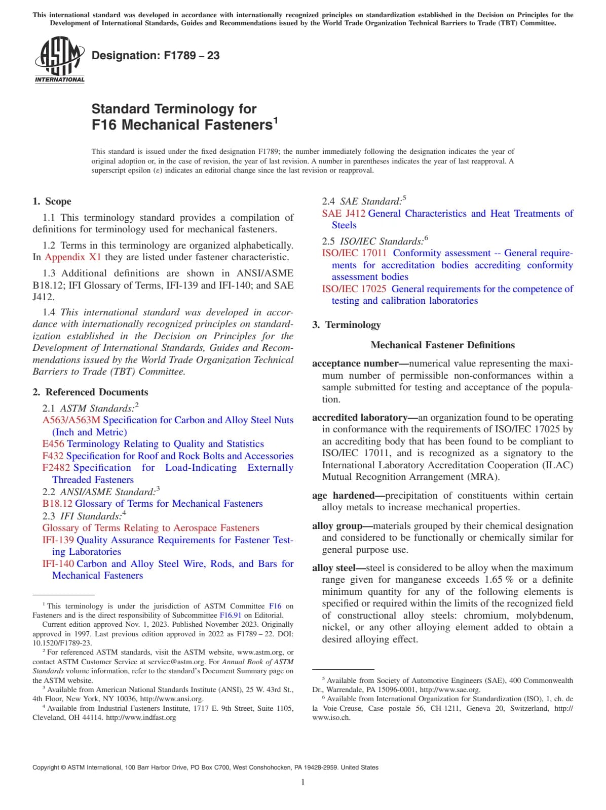 Первая страница стандарта ASTM F1789-23