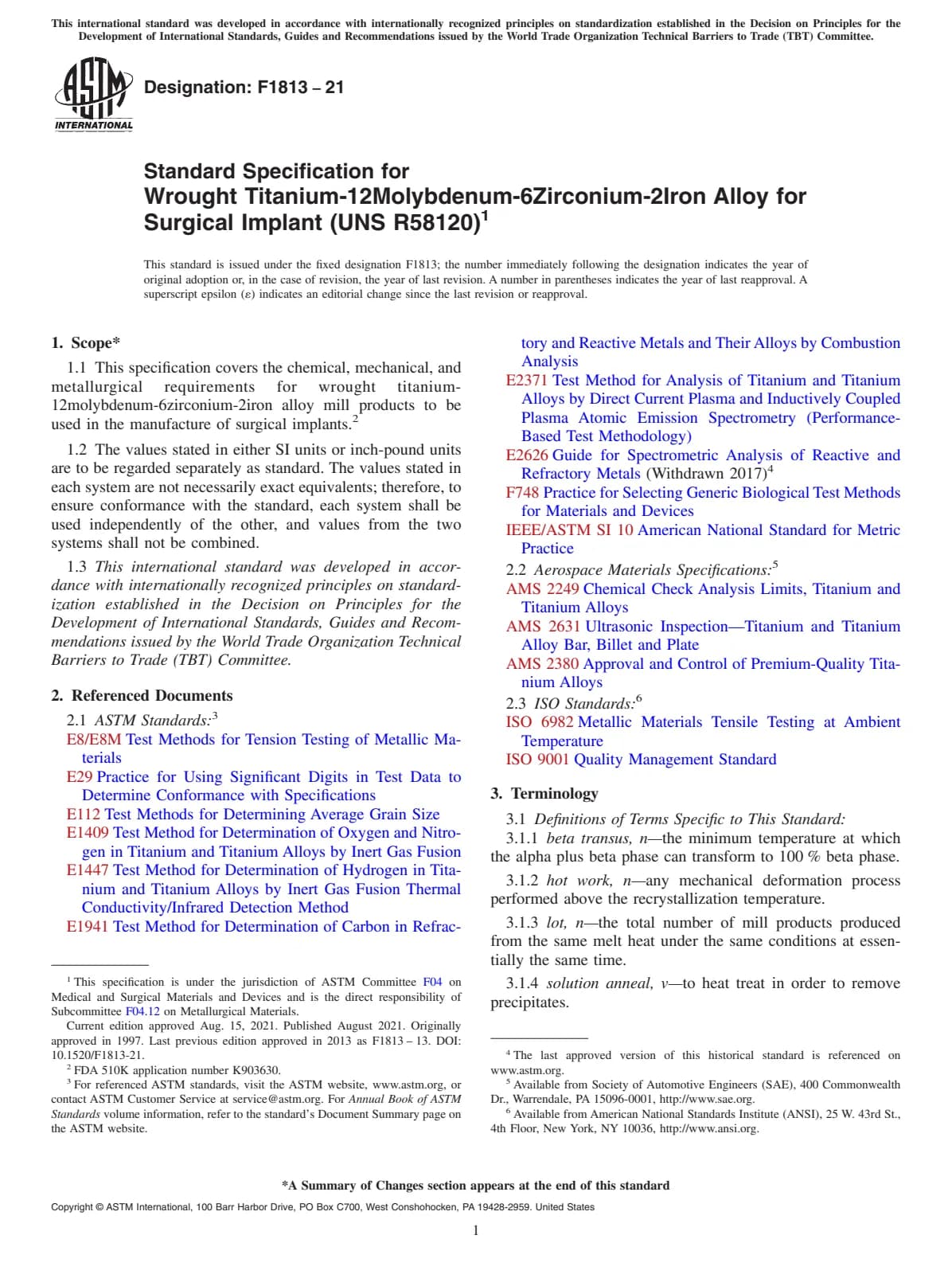 Первая страница стандарта ASTM F1813-21