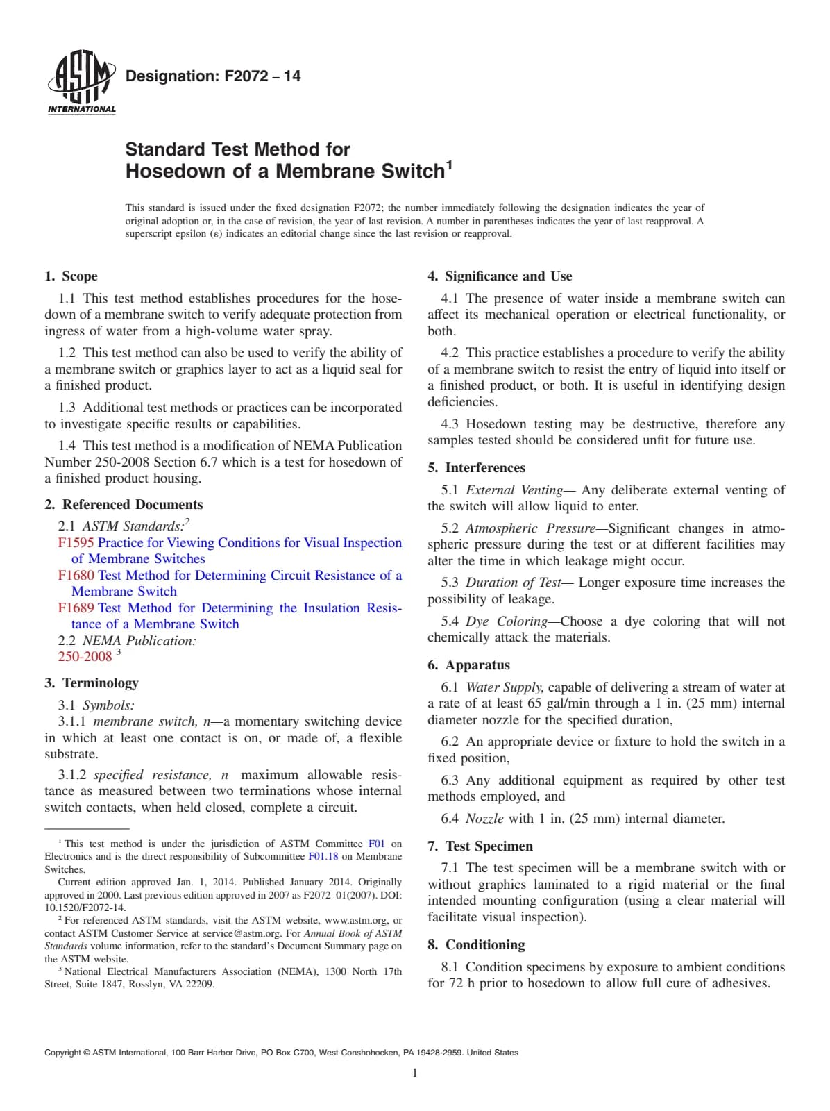 Первая страница стандарта ASTM F2072-14