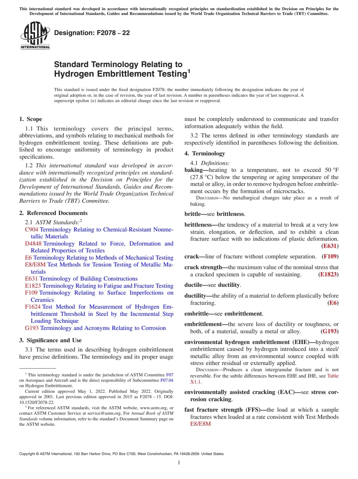 Первая страница стандарта ASTM F2078-22