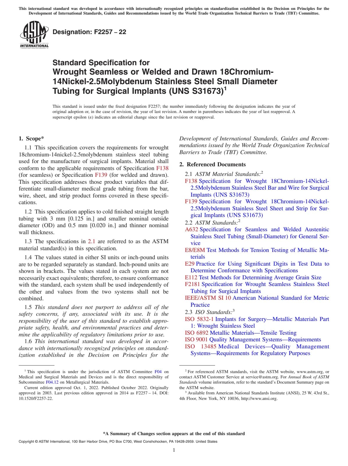 Первая страница стандарта ASTM F2257-22