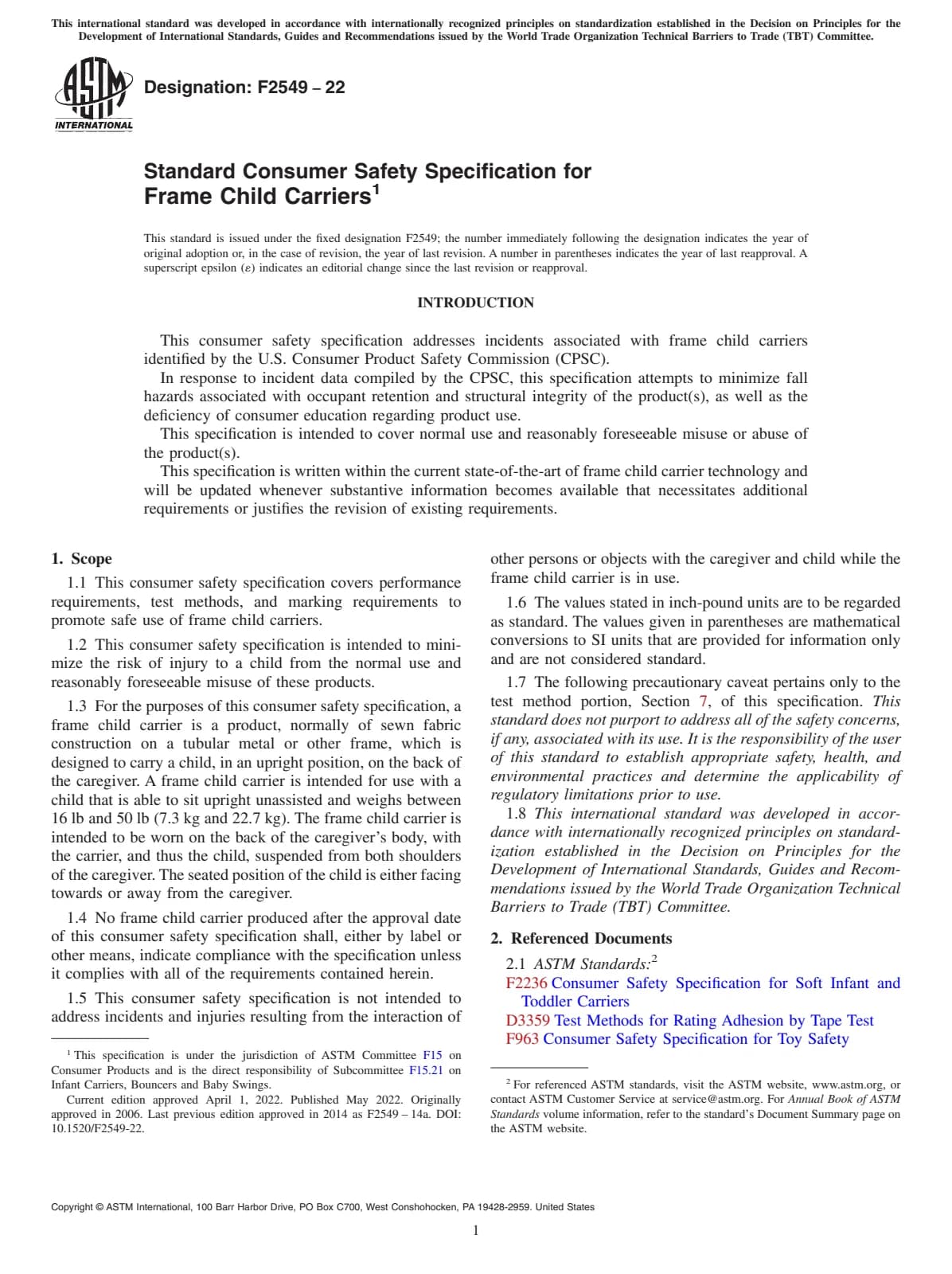 Первая страница стандарта ASTM F2549-22