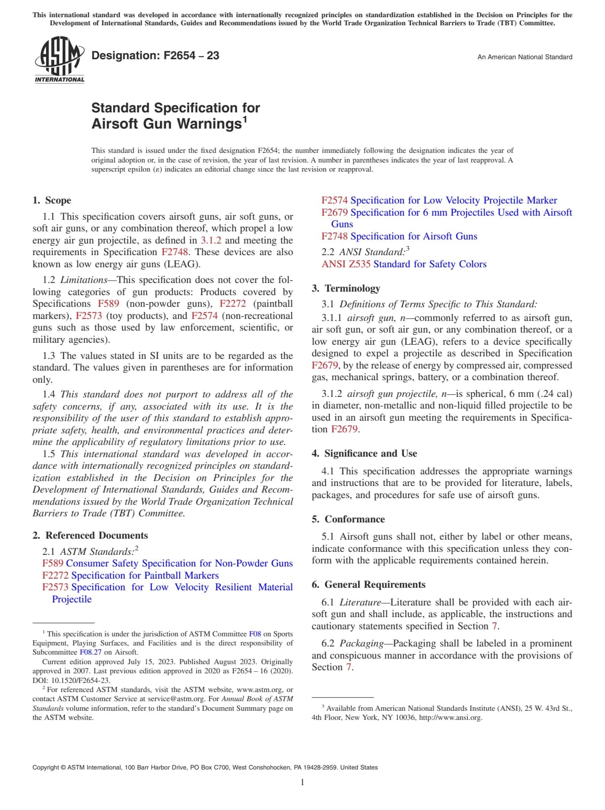 Первая страница стандарта ASTM F2654-23