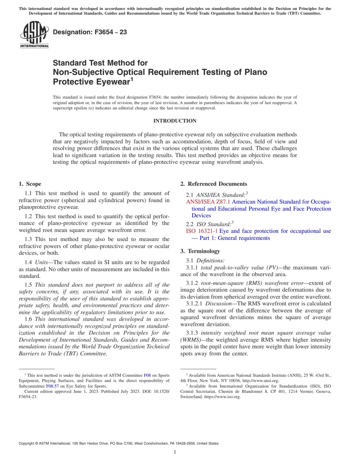 Первая страница стандарта ASTM F3654-23