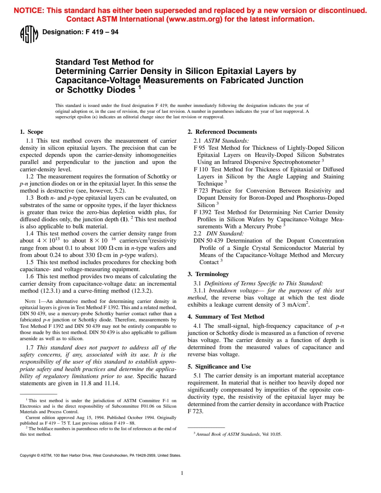 Первая страница стандарта ASTM F419-94
