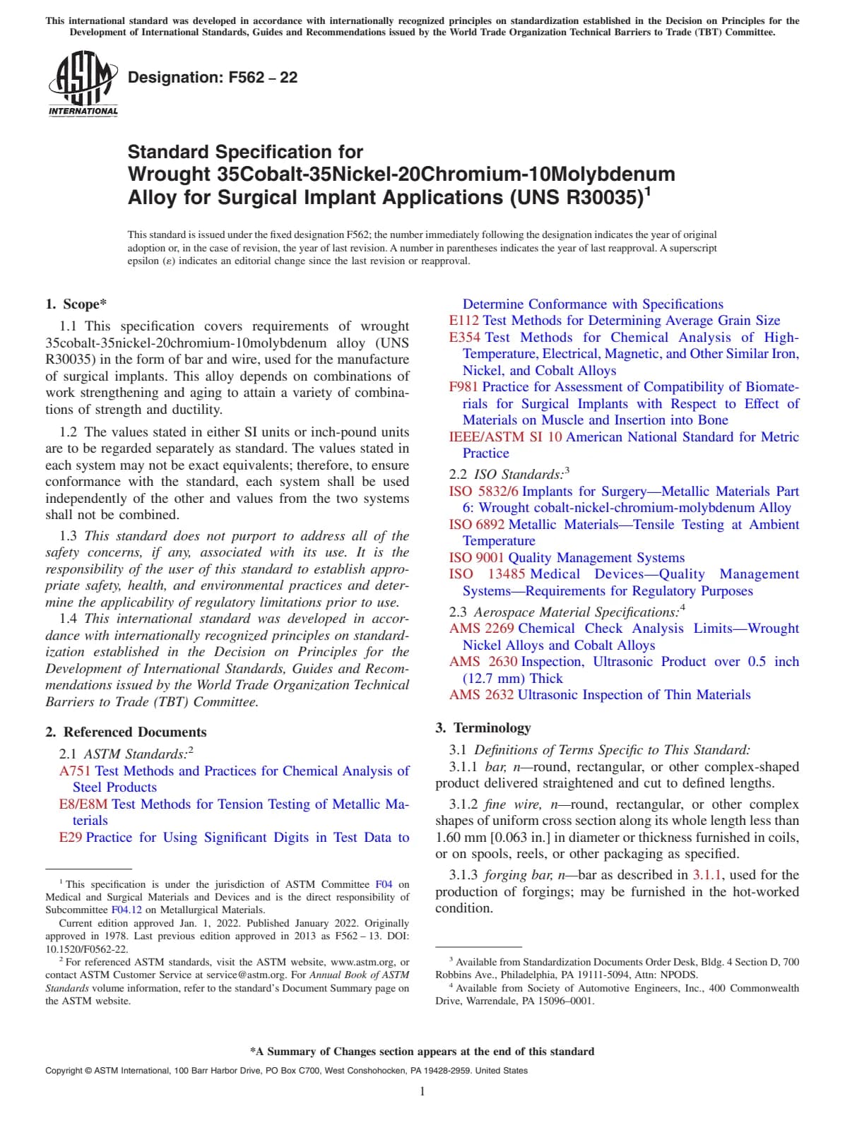 Первая страница стандарта ASTM F562-22