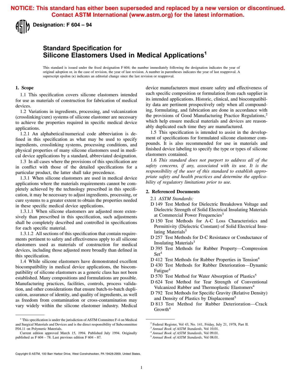 Первая страница стандарта ASTM F604-94