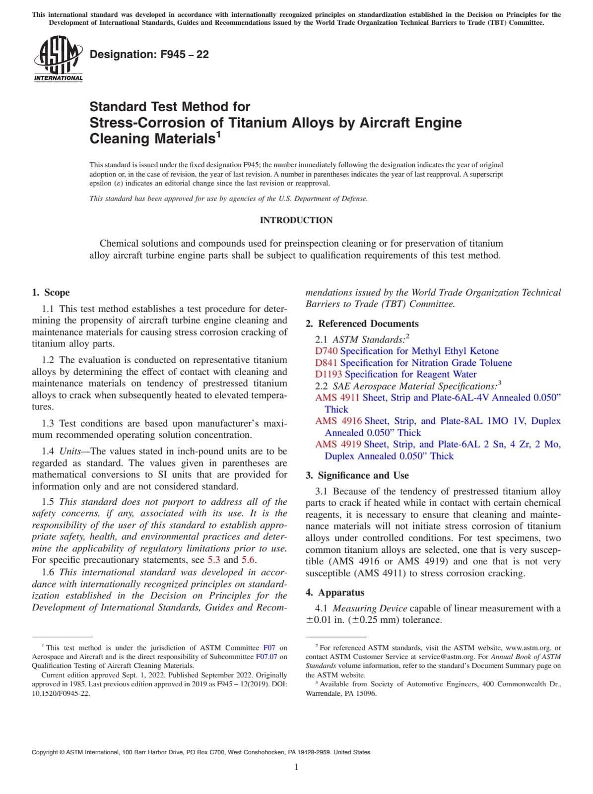 Первая страница стандарта ASTM F945-22