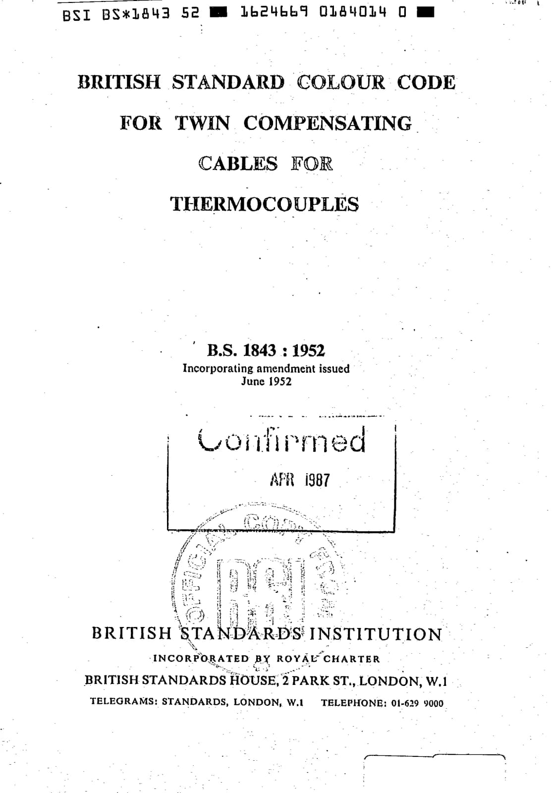 Первая страница стандарта BS 1843:1952