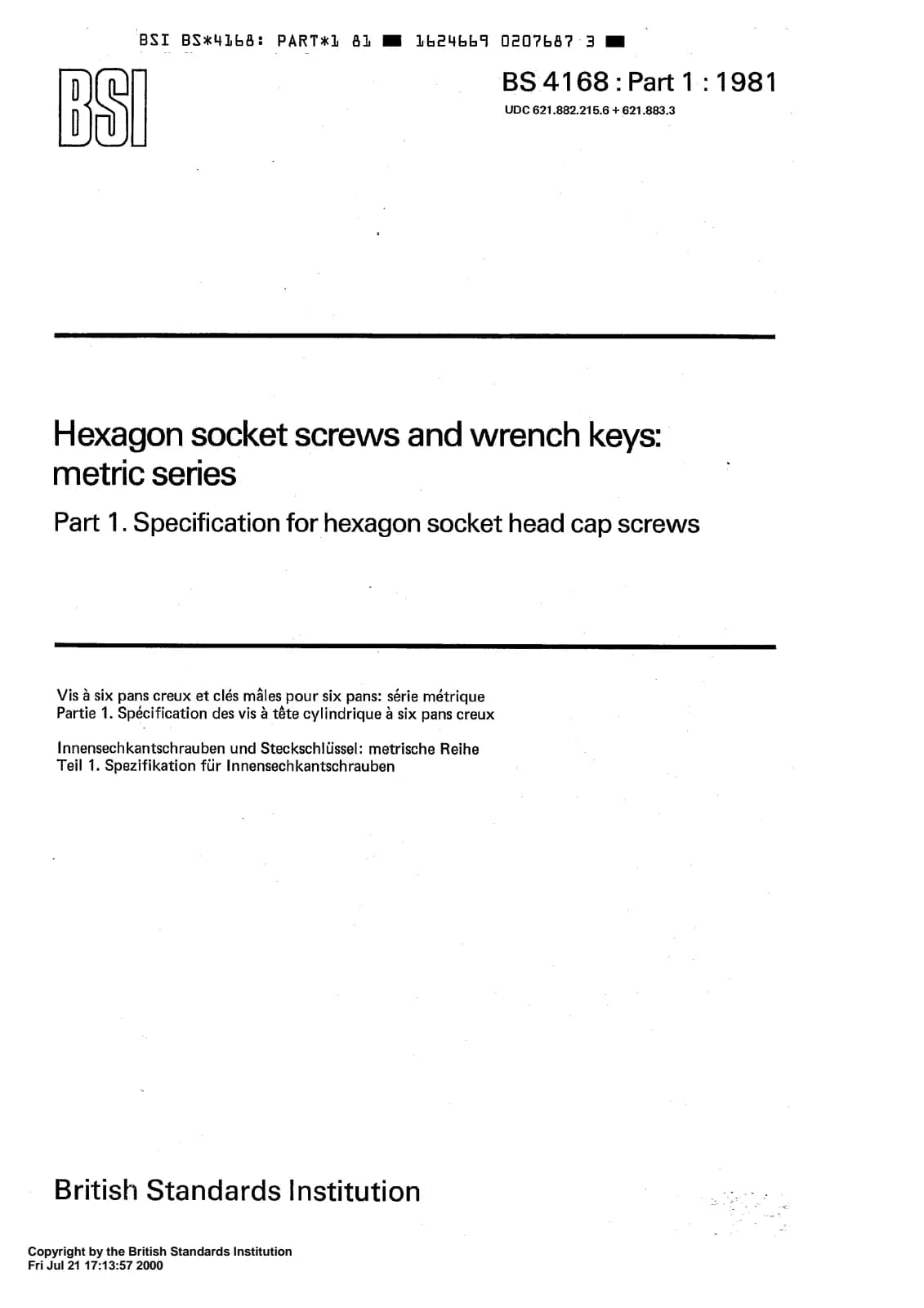 Первая страница стандарта BS 4168-1:1981