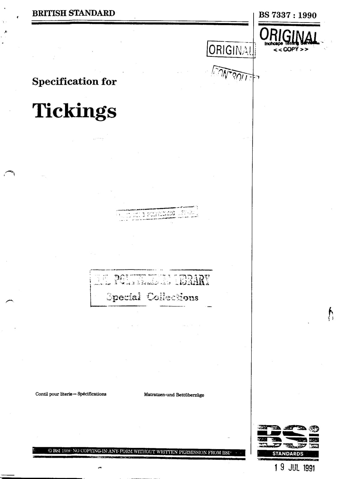 Первая страница стандарта BS 7337:1990