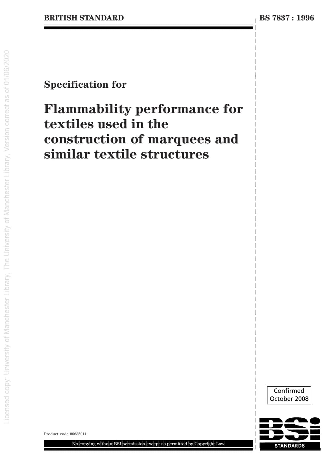 Первая страница стандарта BS 7837:1996