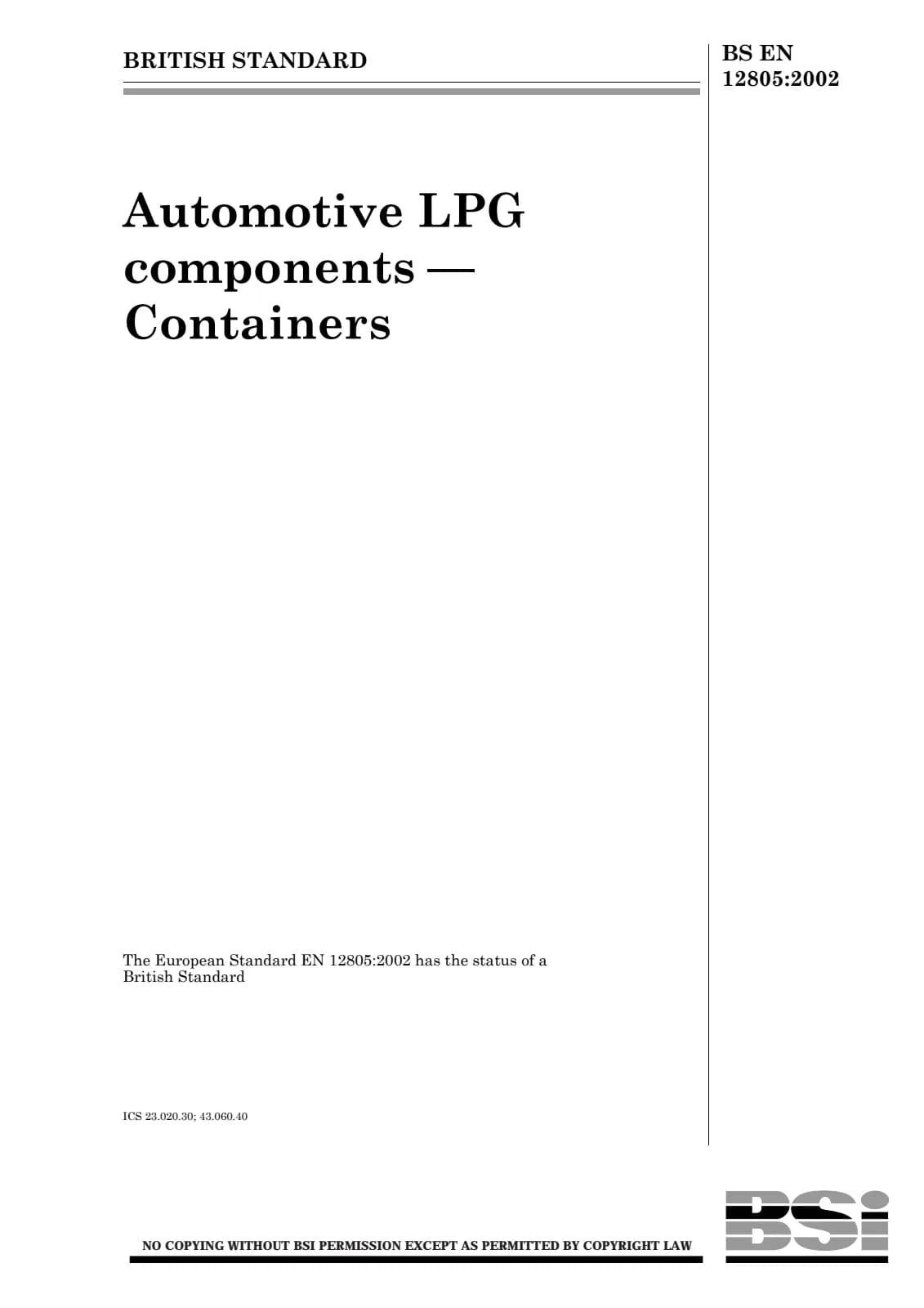 Первая страница стандарта BS EN 12805:2002