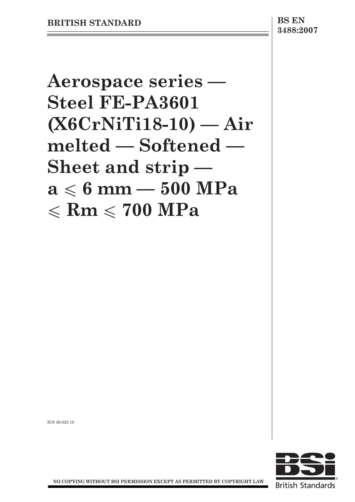 Первая страница стандарта BS EN 3488:2007