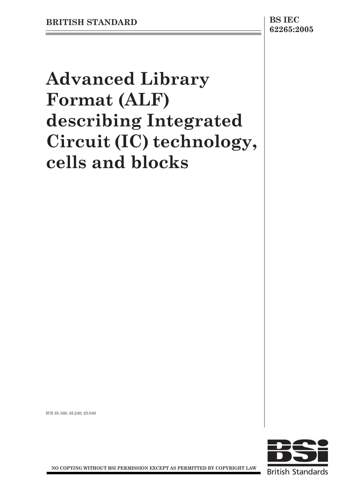 Первая страница стандарта BS IEC 62265:2005