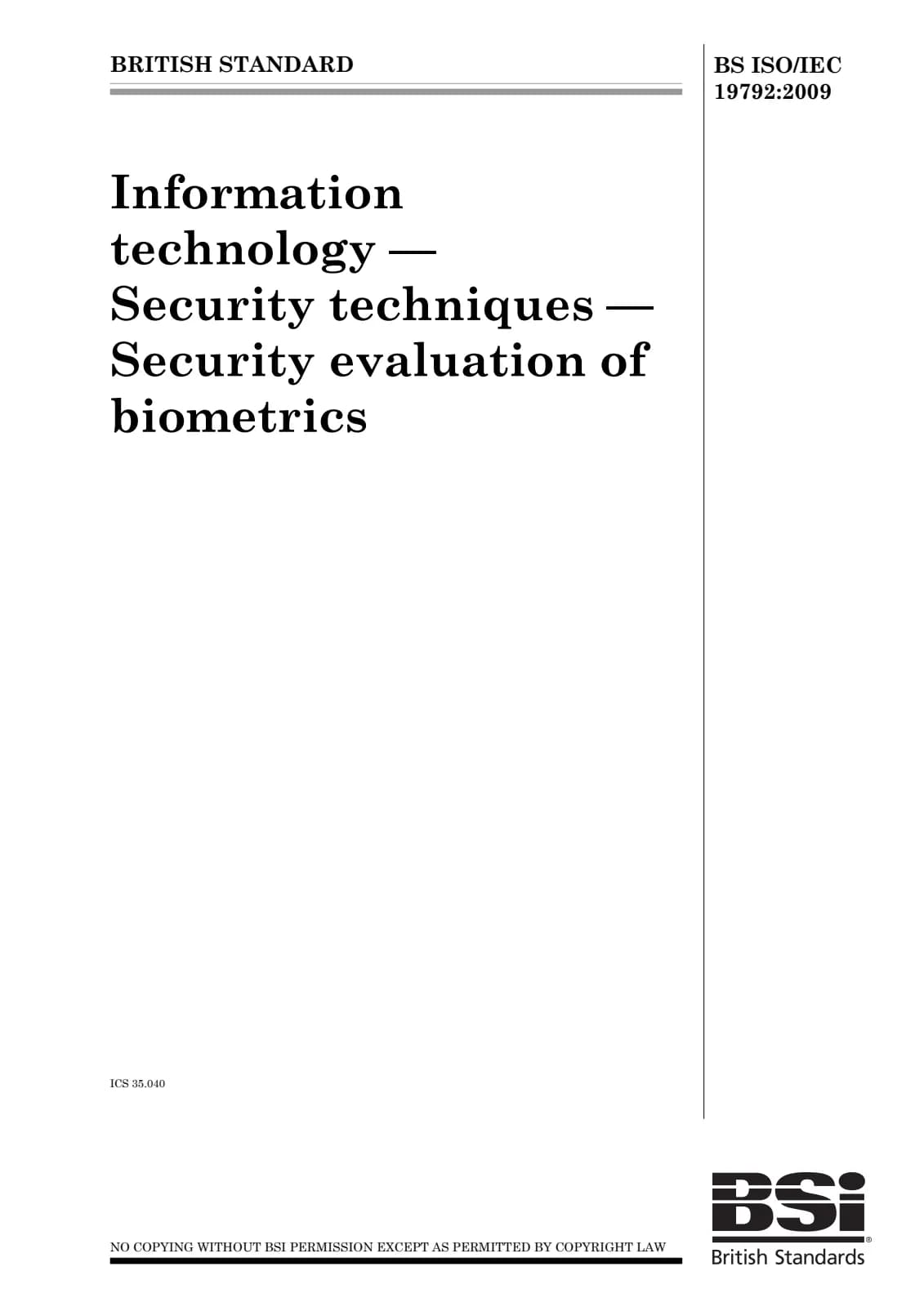 Первая страница стандарта BS ISO/IEC 19792:2009