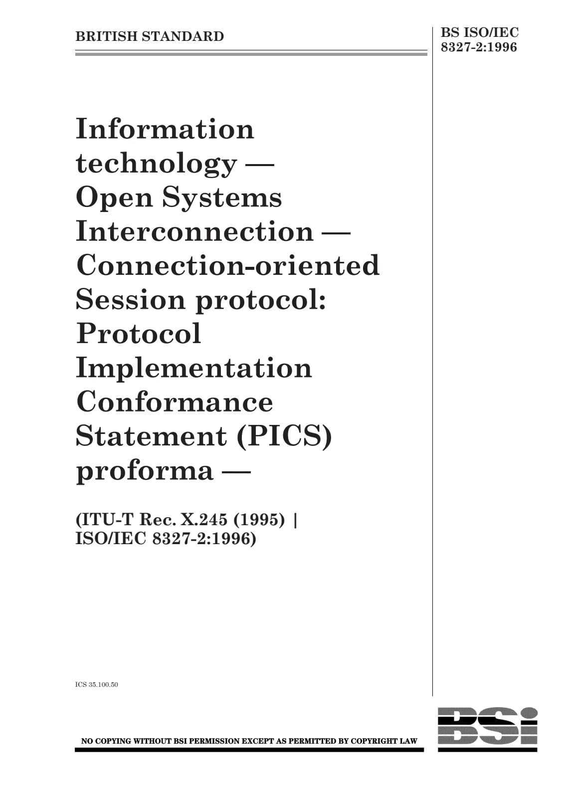 Первая страница стандарта BS ISO/IEC 8327-2:1996