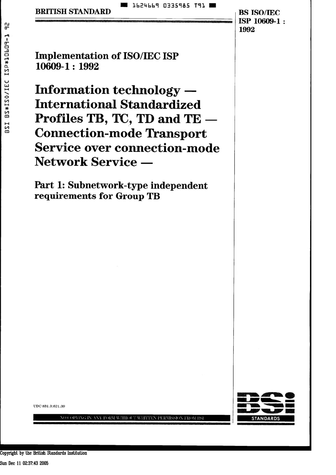 Первая страница стандарта BS ISO/IEC ISP 10609-1:1992