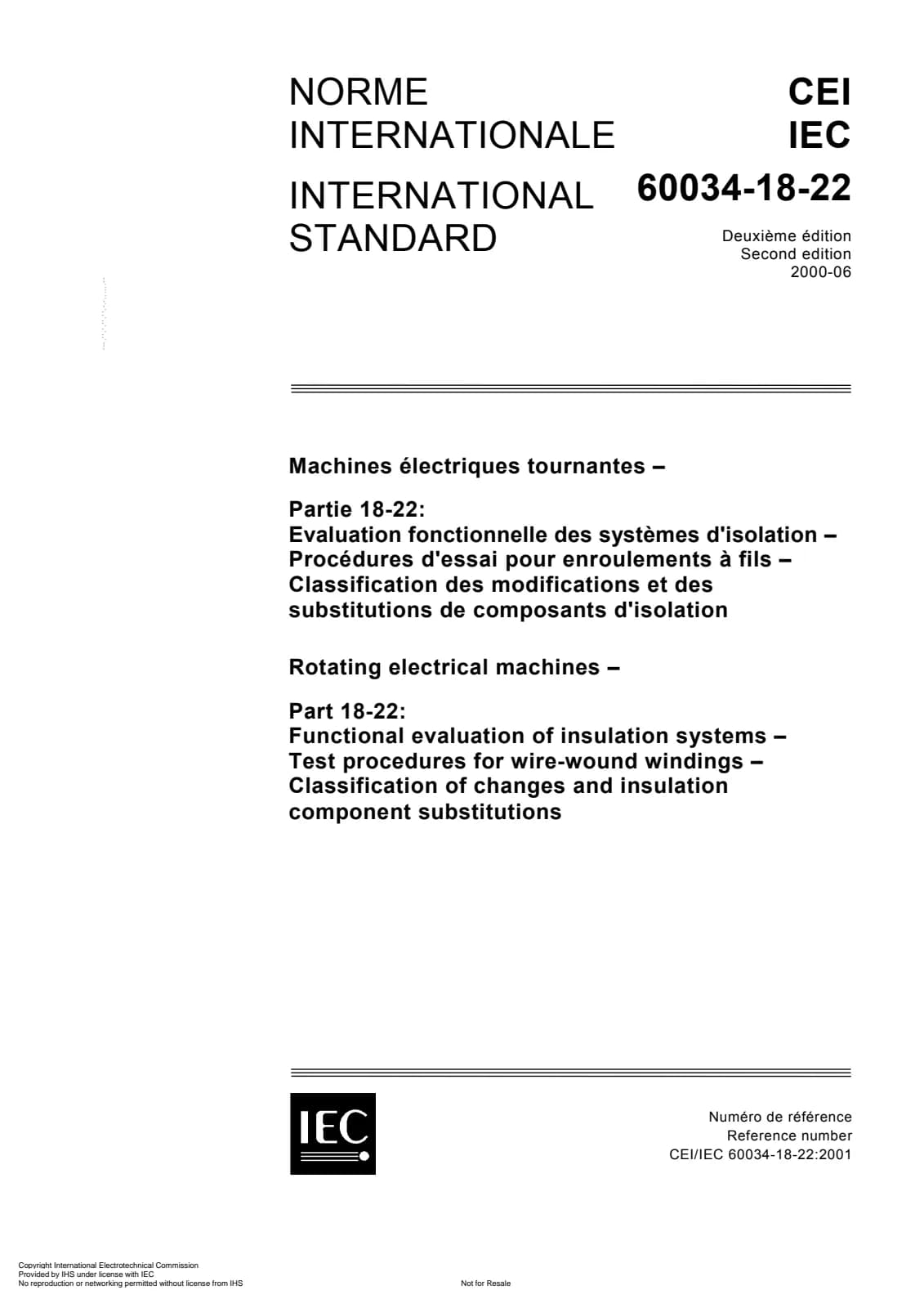 Первая страница стандарта IEC 60034-18-22:2000