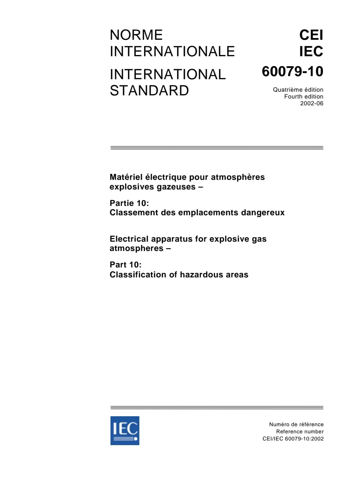 Первая страница стандарта IEC 60079-10:2002