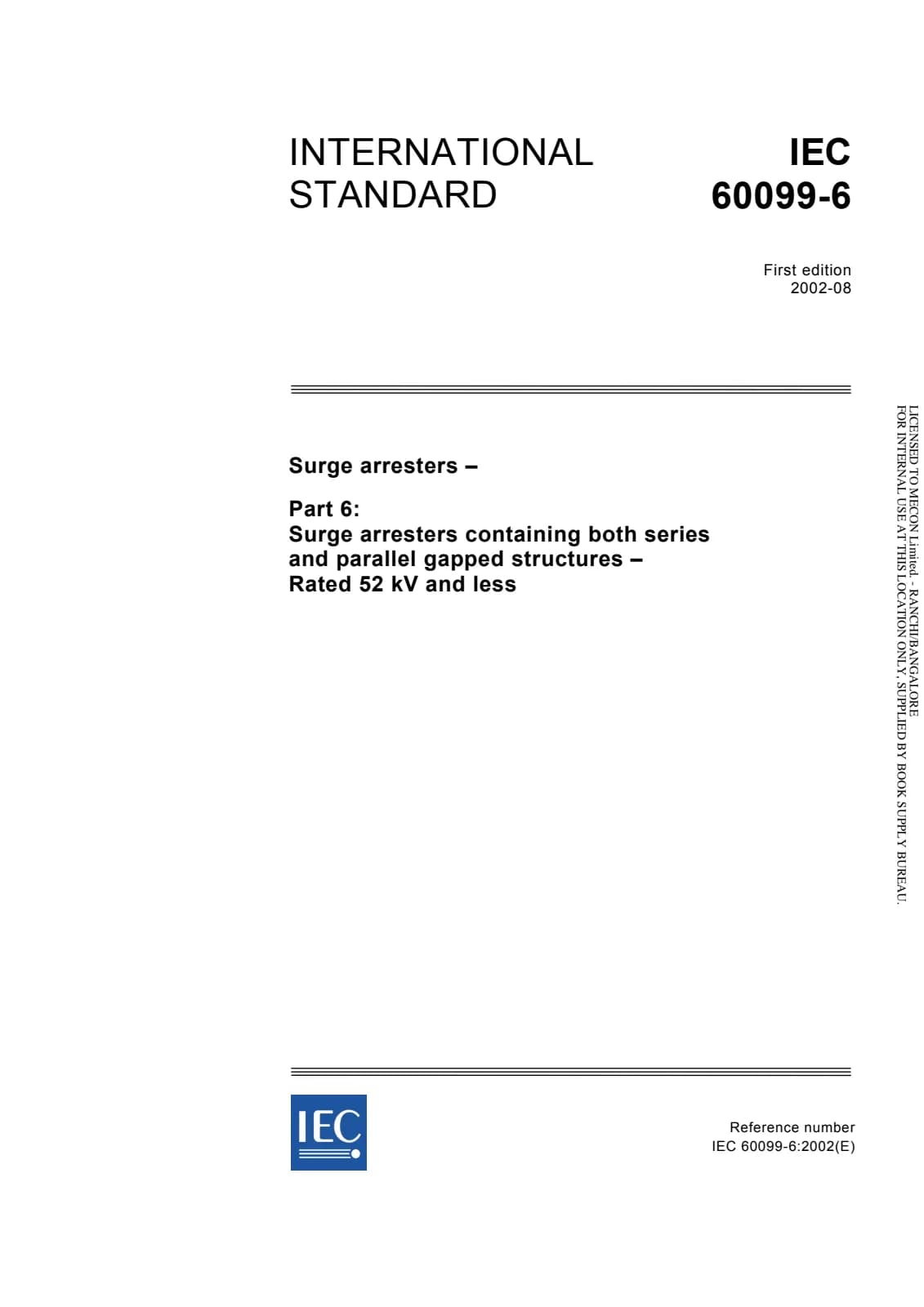 Первая страница стандарта IEC 60099-6:2002