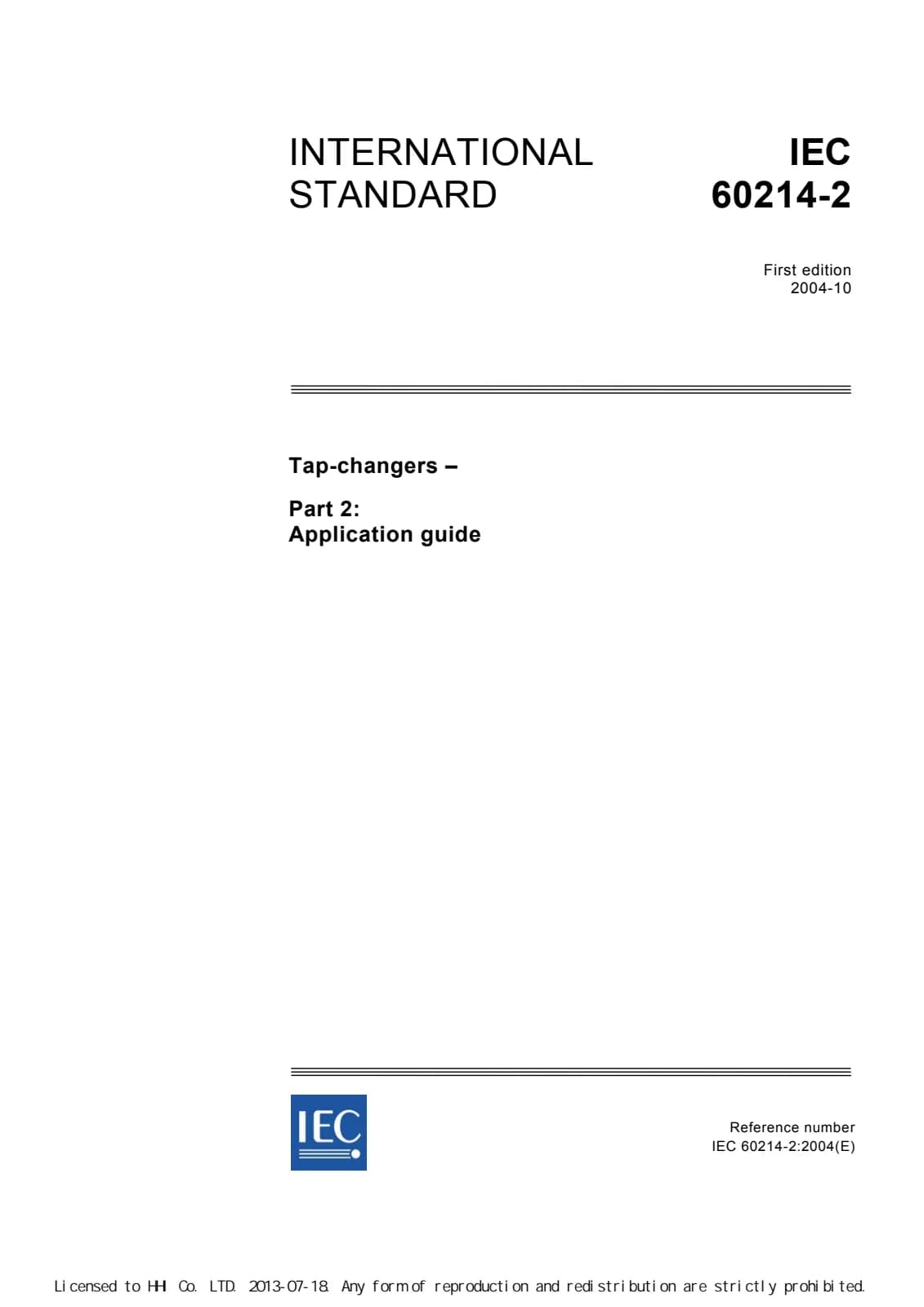 Первая страница стандарта IEC 60214-2:2004