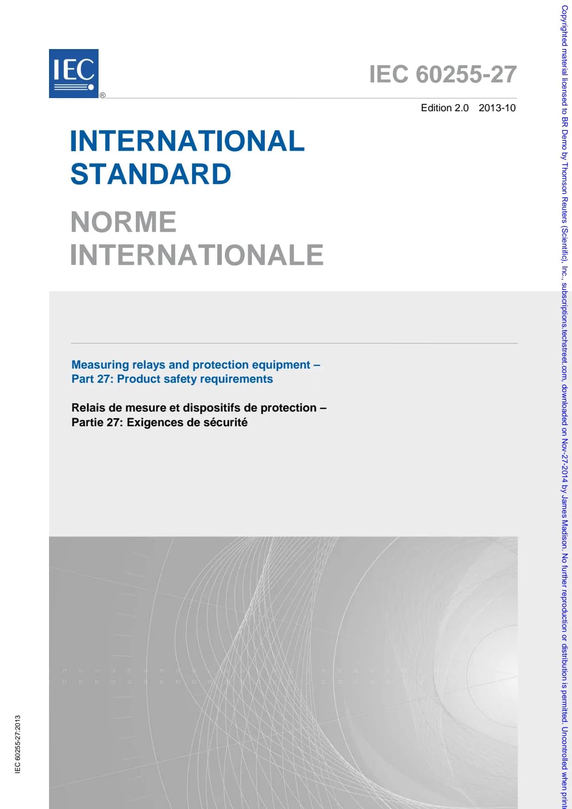 Первая страница стандарта IEC 60255-27:2013