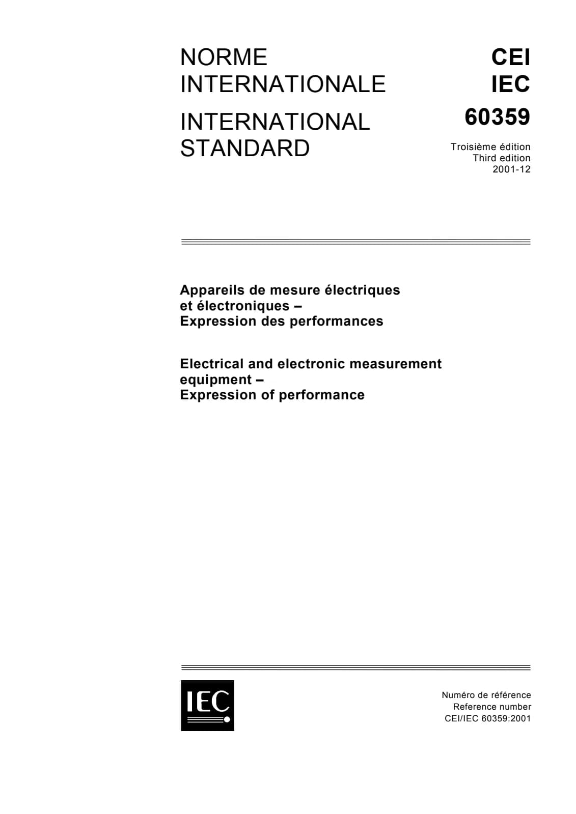 Первая страница стандарта IEC 60359:2001